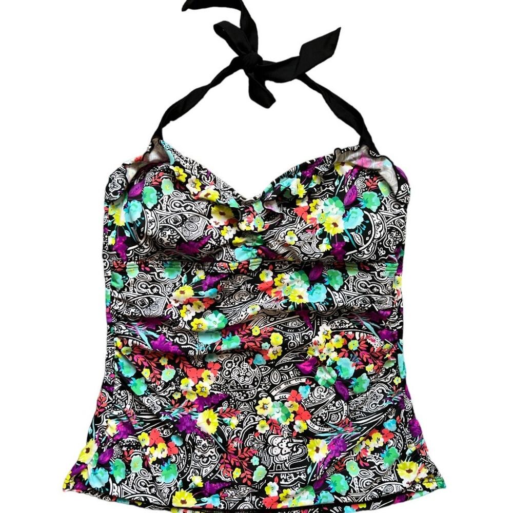 24th & Ocean Multicolor Floral Print Halter Swim Top, XL